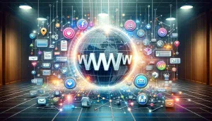 conceptual illustration showing the importance and role of a website in a digital marketing strategy